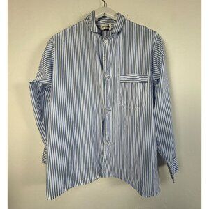 John Weitz Mens Blue & White Striped Button-Up Shirt Pocket Casual Long Sleeve